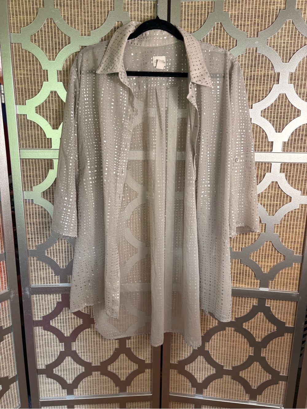 Chico's Sheer Light Gray And Silver Cardigan